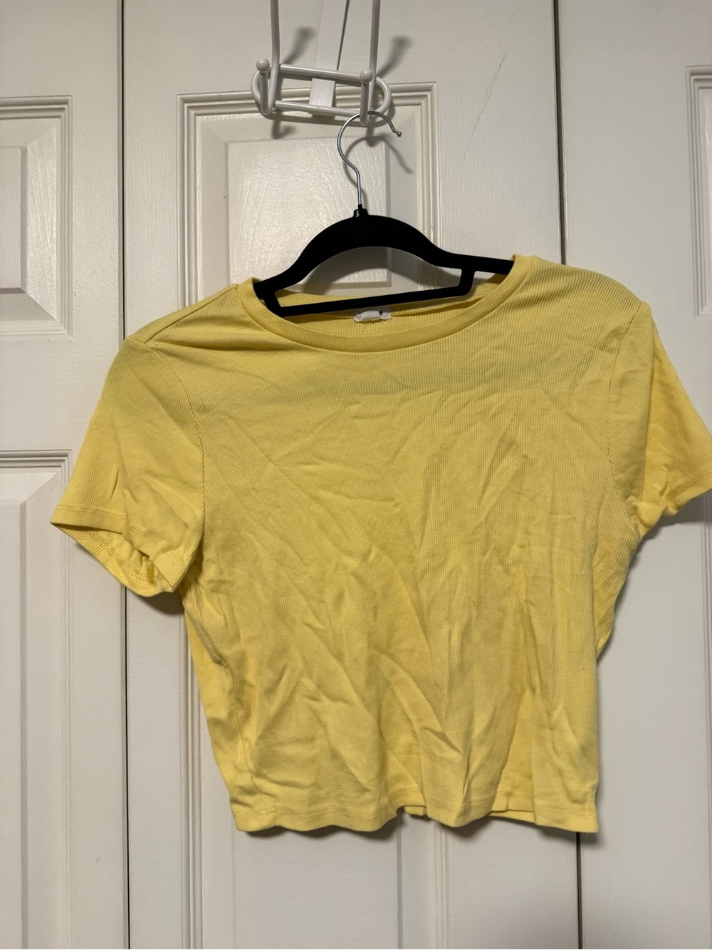 Garage Yellow Ribbed Short Sleeve Crop Top